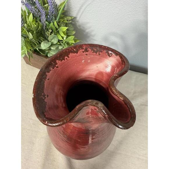 Vintage Sculpture pitcher vase Red 13 inch tall brick red decorative Lava Italy - Picture 8 of 9
